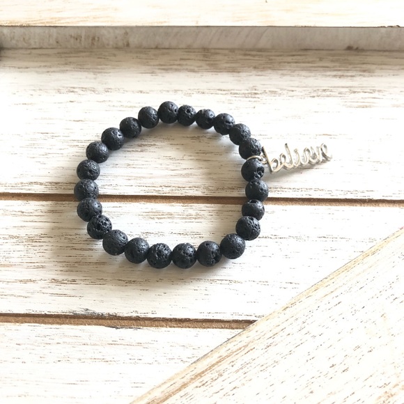 Handmade Jewelry - Lava Stone Black Beaded Bracelet with Charm- Everyday Wear